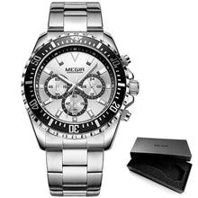 Load image into Gallery viewer, Megir Man's Analogue Chronograph Quartz Watch with Stainless Steel Bracelete Luminous Wristwatch for Boys Calendar 24-Hour 2064G