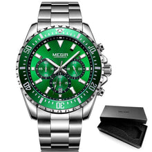 Load image into Gallery viewer, Megir Man's Analogue Chronograph Quartz Watch with Stainless Steel Bracelete Luminous Wristwatch for Boys Calendar 24-Hour 2064G