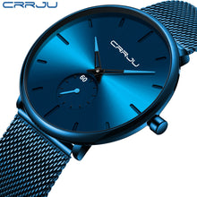 Load image into Gallery viewer, CRRJU Ultra Thin Blue Stainless steel Quartz Watches Men Simple Fashion Business Japan Wristwatch Clock Male Relogio Masculino