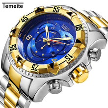 Load image into Gallery viewer, Temeite Big Dial Watch Men Stainless Steel Gold Watches Male Waterproof 6 Pointer Multifunction Chronograph Wrist Watch Male