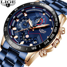 Load image into Gallery viewer, LIGE Fashion Business Blue Mens Watches Top Brand Luxury Clock Male Military All Steel Waterproof Quartz Watch Relogio Masculino