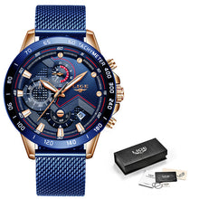 Load image into Gallery viewer, LIGE Fashion Business Blue Mens Watches Top Brand Luxury Clock Male Military All Steel Waterproof Quartz Watch Relogio Masculino