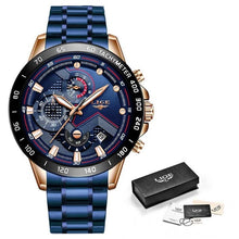 Load image into Gallery viewer, LIGE Fashion Business Blue Mens Watches Top Brand Luxury Clock Male Military All Steel Waterproof Quartz Watch Relogio Masculino