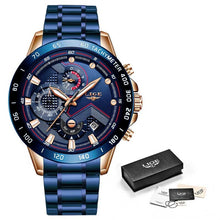 Load image into Gallery viewer, Relogio Masculino LIGE Hot Fashion Mens Watches Top Brand Luxury Wrist Watch Quartz Clock Blue Watch Men Waterproof Chronograph
