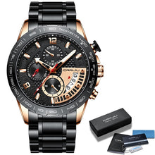 Load image into Gallery viewer, CRRJU Men Stylish Watch Classic Luxury Fashion Perfect Gift Chronograph Stainless Steel Waterproof Clock with Date Black Silver