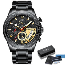Load image into Gallery viewer, CRRJU Men Stylish Watch Classic Luxury Fashion Perfect Gift Chronograph Stainless Steel Waterproof Clock with Date Black Silver
