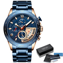 Load image into Gallery viewer, CRRJU Men Stylish Watch Classic Luxury Fashion Perfect Gift Chronograph Stainless Steel Waterproof Clock with Date Black Silver