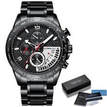 Load image into Gallery viewer, CRRJU Men Stylish Watch Classic Luxury Fashion Perfect Gift Chronograph Stainless Steel Waterproof Clock with Date Black Silver