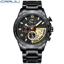 Load image into Gallery viewer, CRRJU Men Stylish Watch Classic Luxury Fashion Perfect Gift Chronograph Stainless Steel Waterproof Clock with Date Black Silver