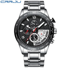 Load image into Gallery viewer, CRRJU Men Stylish Watch Classic Luxury Fashion Perfect Gift Chronograph Stainless Steel Waterproof Clock with Date Black Silver