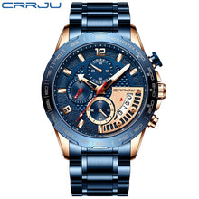 Load image into Gallery viewer, CRRJU Men Stylish Watch Classic Luxury Fashion Perfect Gift Chronograph Stainless Steel Waterproof Clock with Date Black Silver
