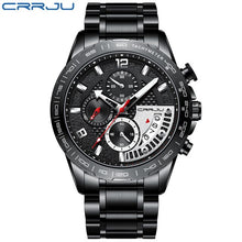 Load image into Gallery viewer, CRRJU Men Stylish Watch Classic Luxury Fashion Perfect Gift Chronograph Stainless Steel Waterproof Clock with Date Black Silver
