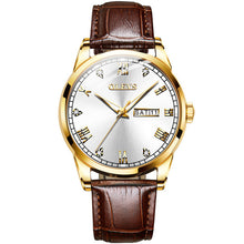 Load image into Gallery viewer, OLEVS Watch Men Brown Leather Quartz Auto Date Calendar Original Brand Waterproof Business Wristwatch Fashion Male