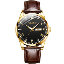 Load image into Gallery viewer, OLEVS Watch Men Brown Leather Quartz Auto Date Calendar Original Brand Waterproof Business Wristwatch Fashion Male