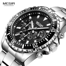 Load image into Gallery viewer, Megir Man's Analogue Chronograph Quartz Watch with Stainless Steel Bracelete Luminous Wristwatch for Boys Calendar 24-Hour 2064G